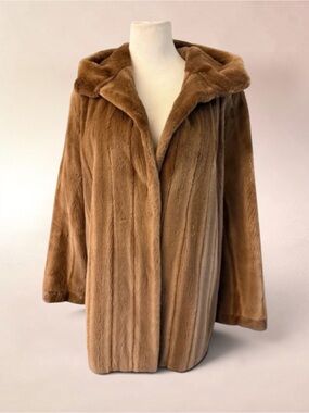 ZANDRA RHODES for POLOGEORGIS Sheared Mink Hooded Fur 3/4 Length Coat Medium